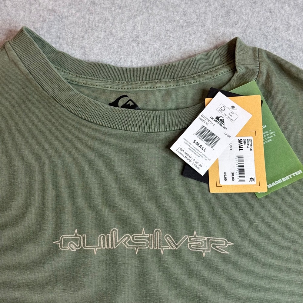 Quiksilver Mikey SS Oversized Graphic T-Shirt Green Barbed Wire Logo EOYZT07513